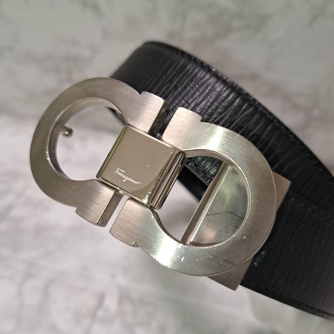 ✨️美品✨フェラガモ ダブルガンチーニ ベルト レザー シルバー 金具ブラック