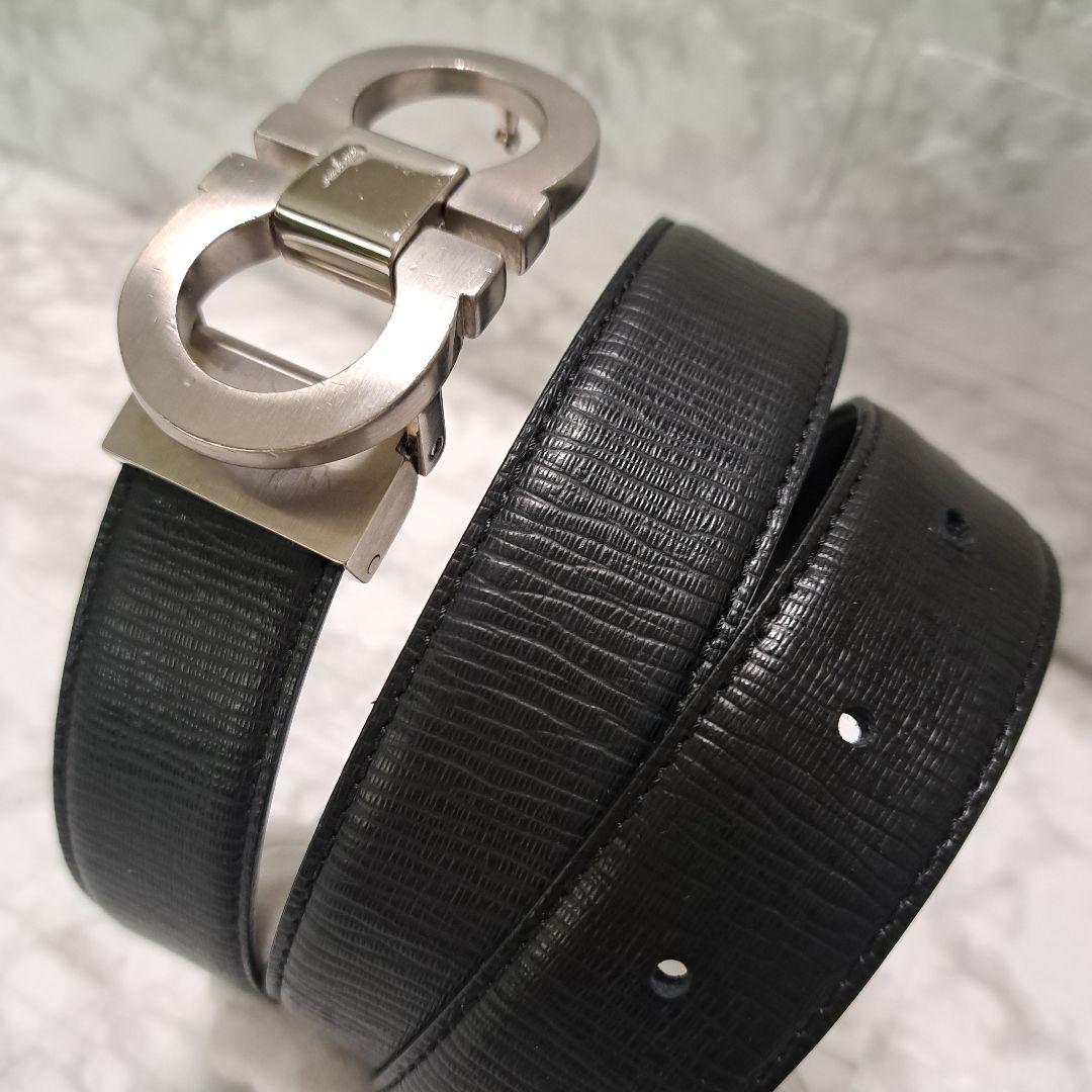 ✨️美品✨フェラガモ ダブルガンチーニ ベルト レザー シルバー 金具ブラック