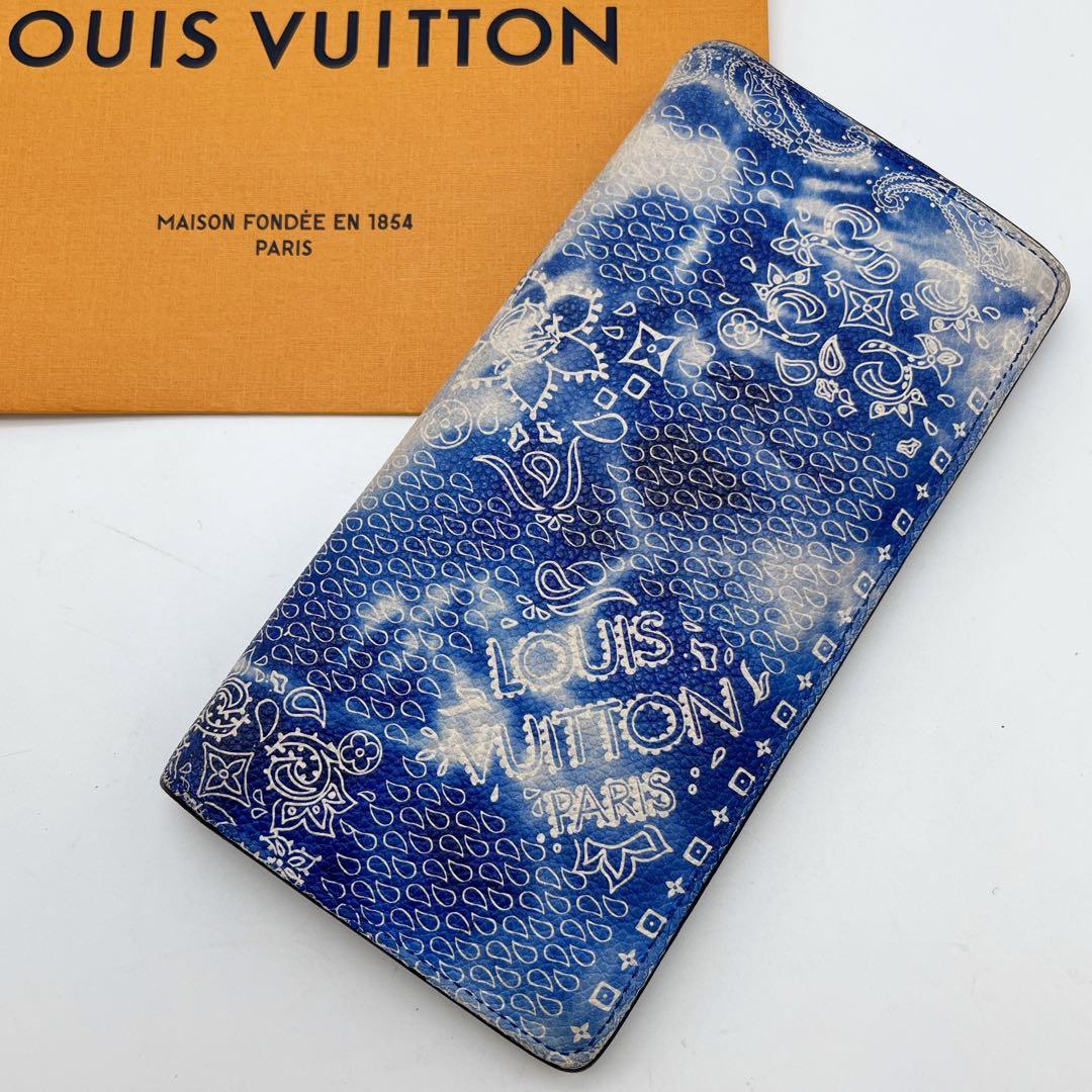ルイヴィトン ポルトフォイユ ブラザ 長財布 バンダナ 青 希少2022限定品