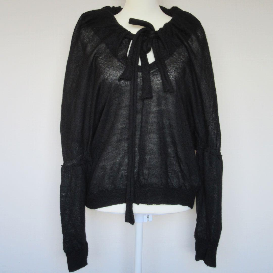 Y‘s リボン付ブラックニット 長袖 アルパカ100%