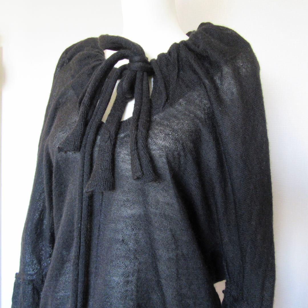 Y‘s リボン付ブラックニット 長袖 アルパカ100%