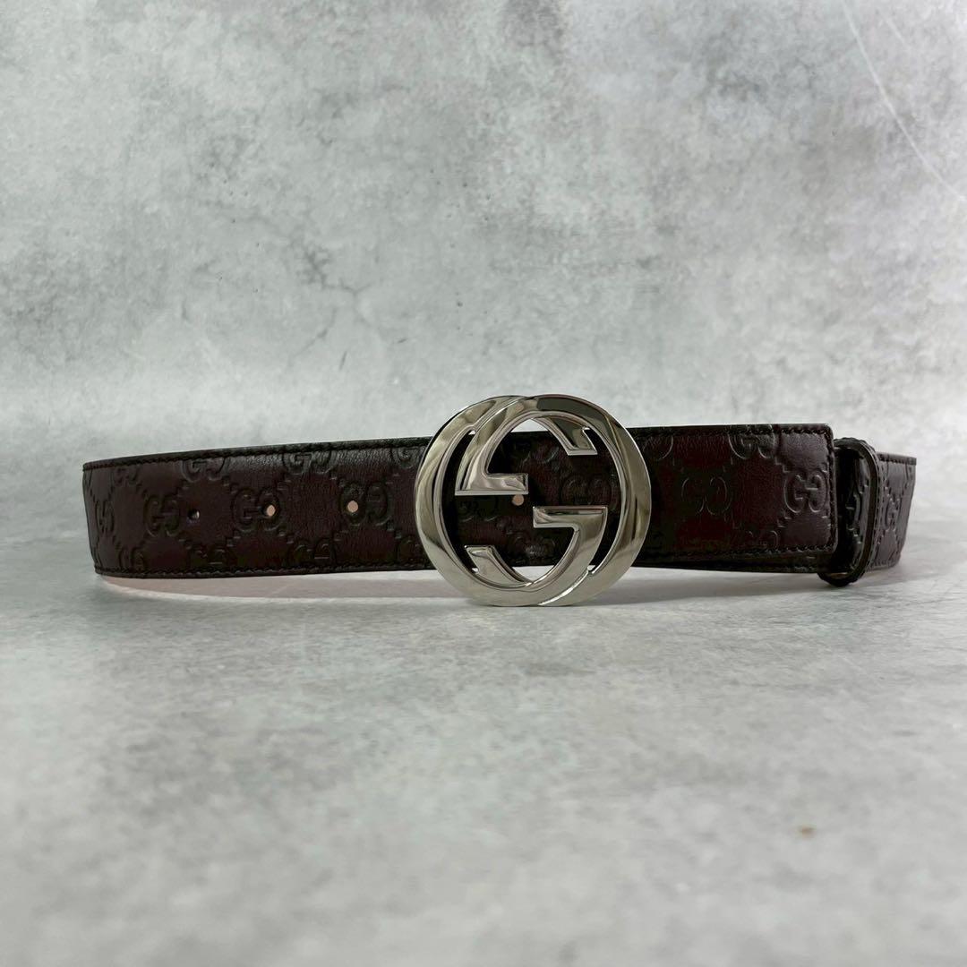 けんぼー✨GUCCI ベルト GG レザー 茶色 インターロッキング