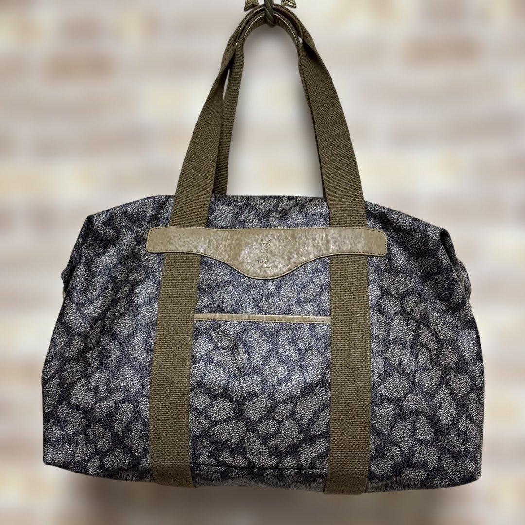 イヴサンローラン　ボストンバッグ　ジラフ柄　肩掛け　大容量　PVC 旅行バッグ