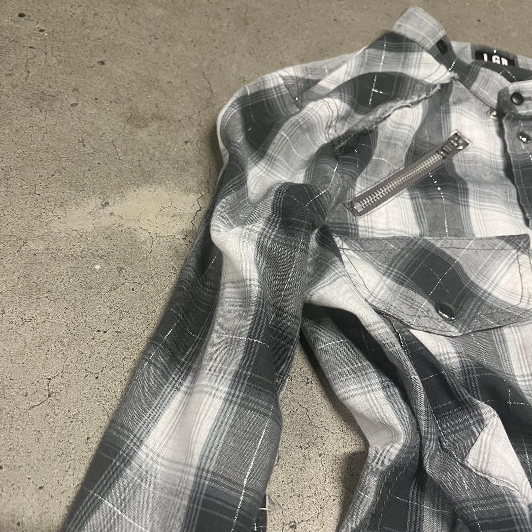 トップス LGB Distressed Long Plaid Zip shirt