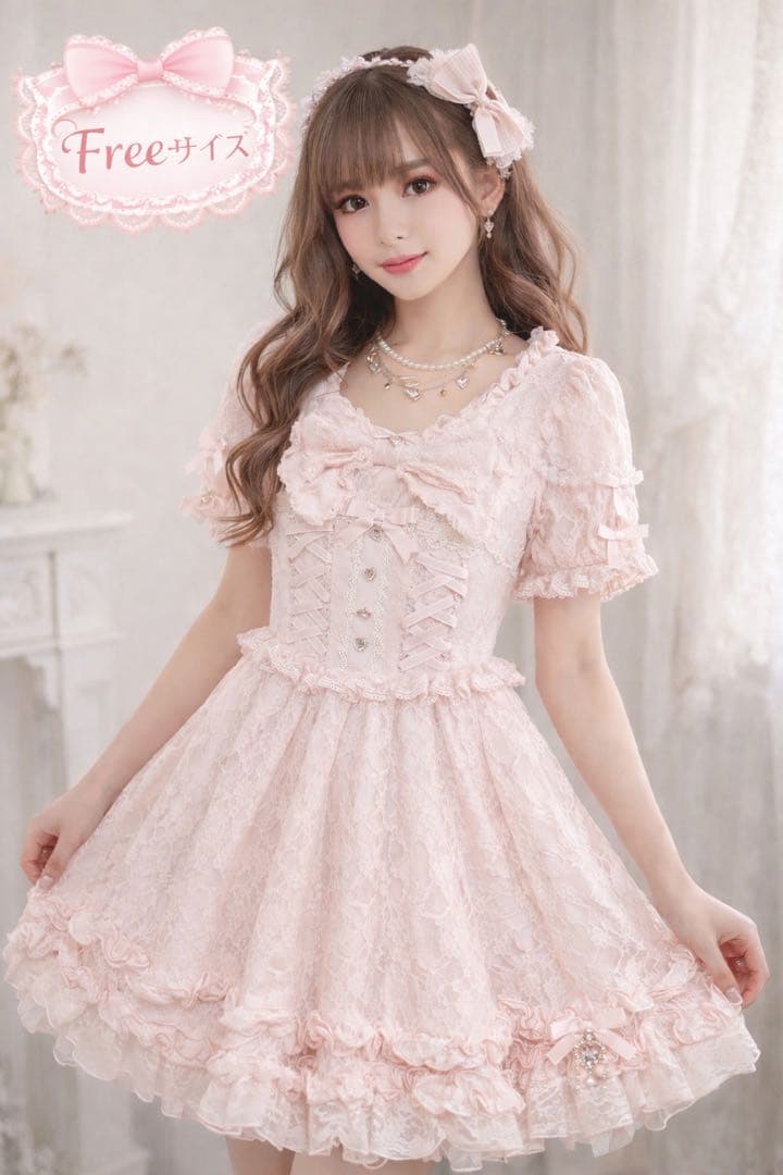 【完売品】LIZ LISA ダブルレースアップリボンワンピース ピンク♡