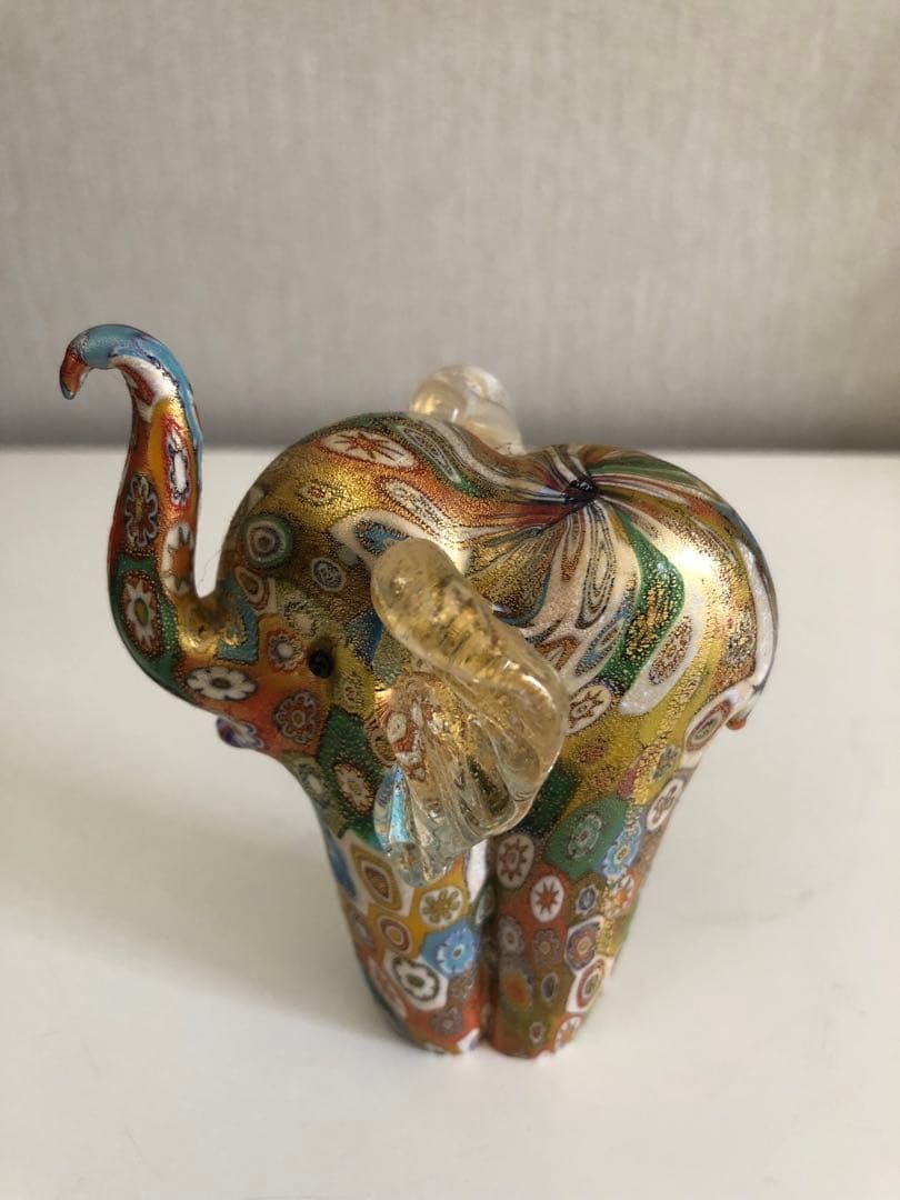 【レア 新品】ベネチアングラス ムラーノ 縁起物の象 (金彩)置物