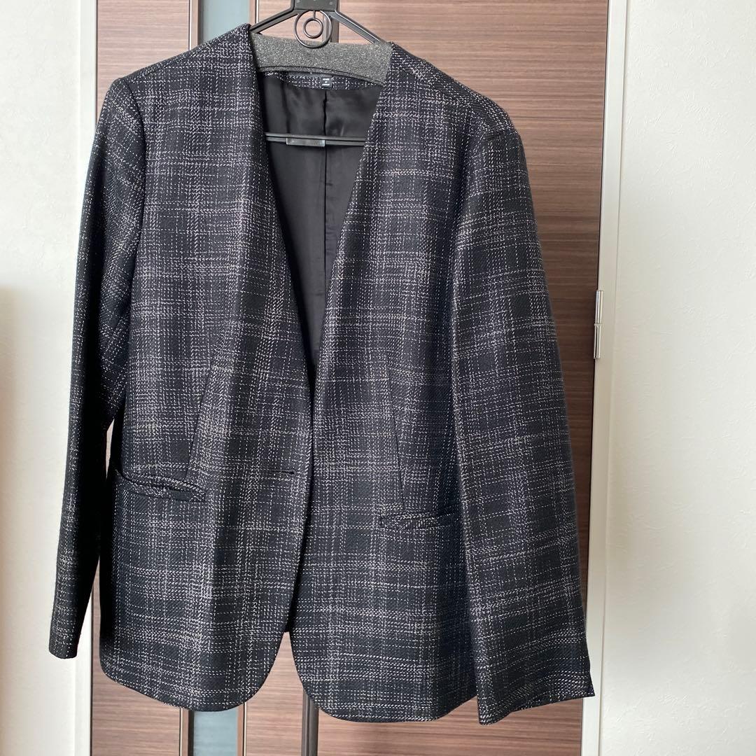 INDIVIVAI チェック柄ノーカラージャケット＆パンツセット