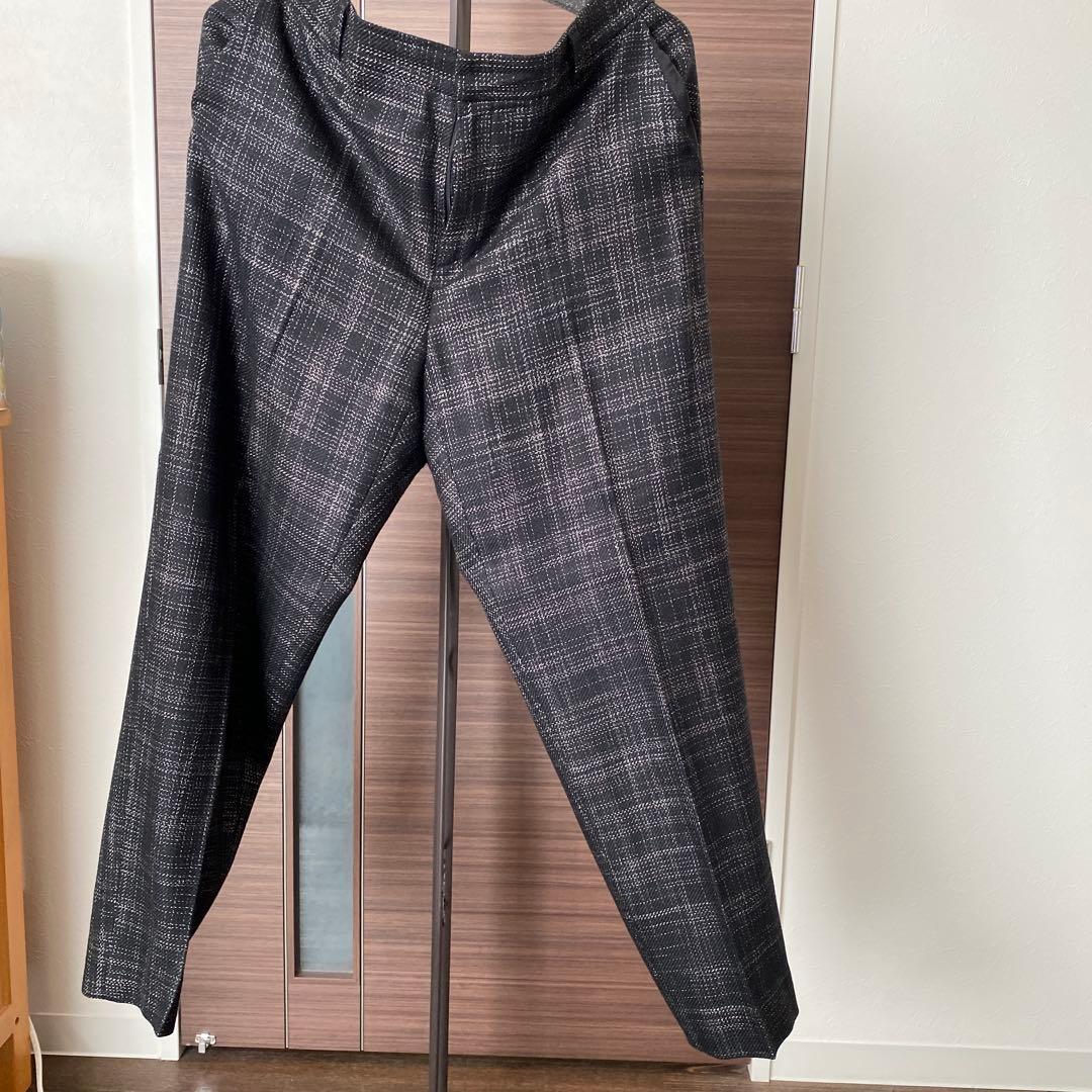 INDIVIVAI チェック柄ノーカラージャケット＆パンツセット