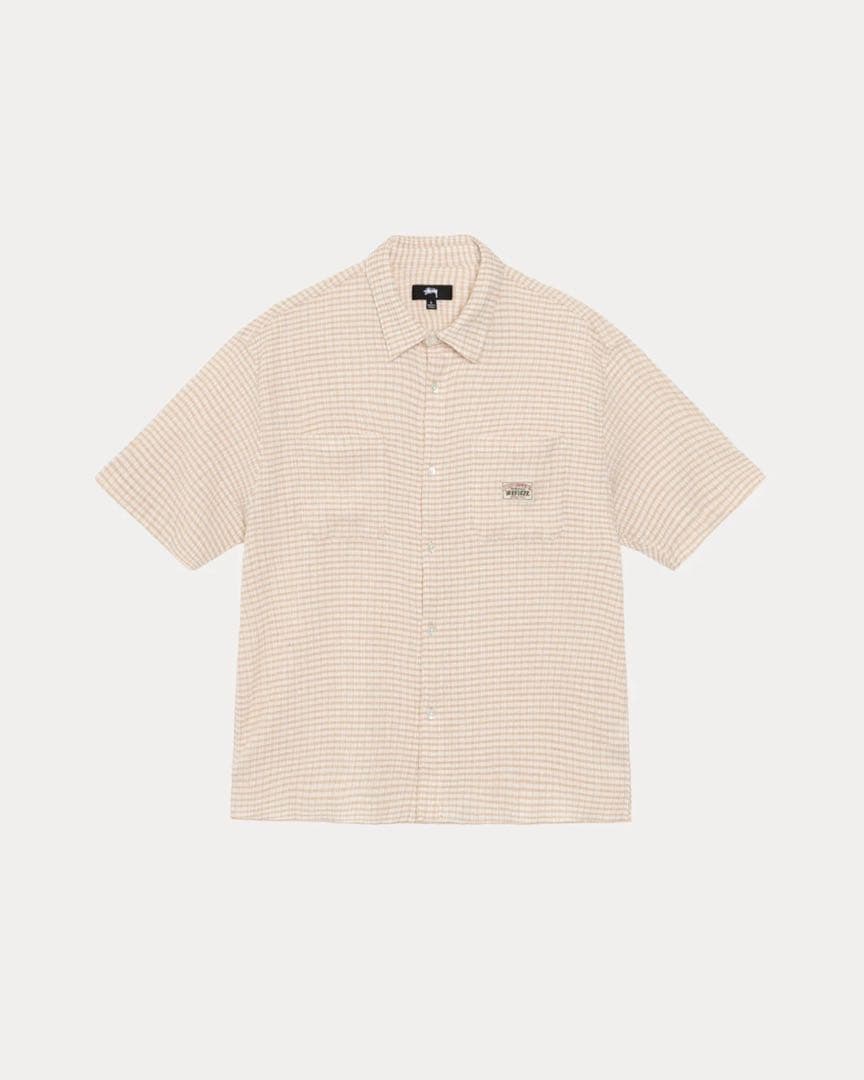 トップス stussy CRINKLED CHECK SS SHIRT TAN M