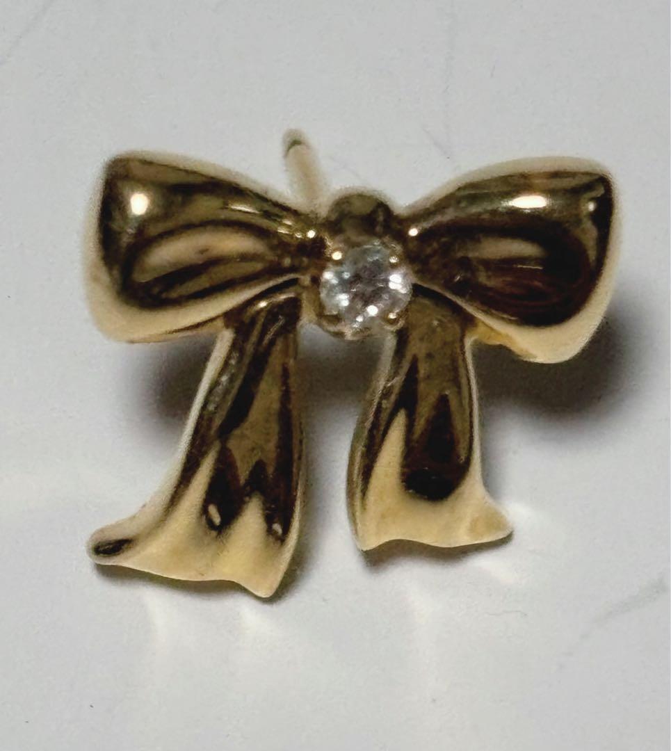 Tiffany ティファニー K18 ダイヤモンド リボン ピアス　片耳