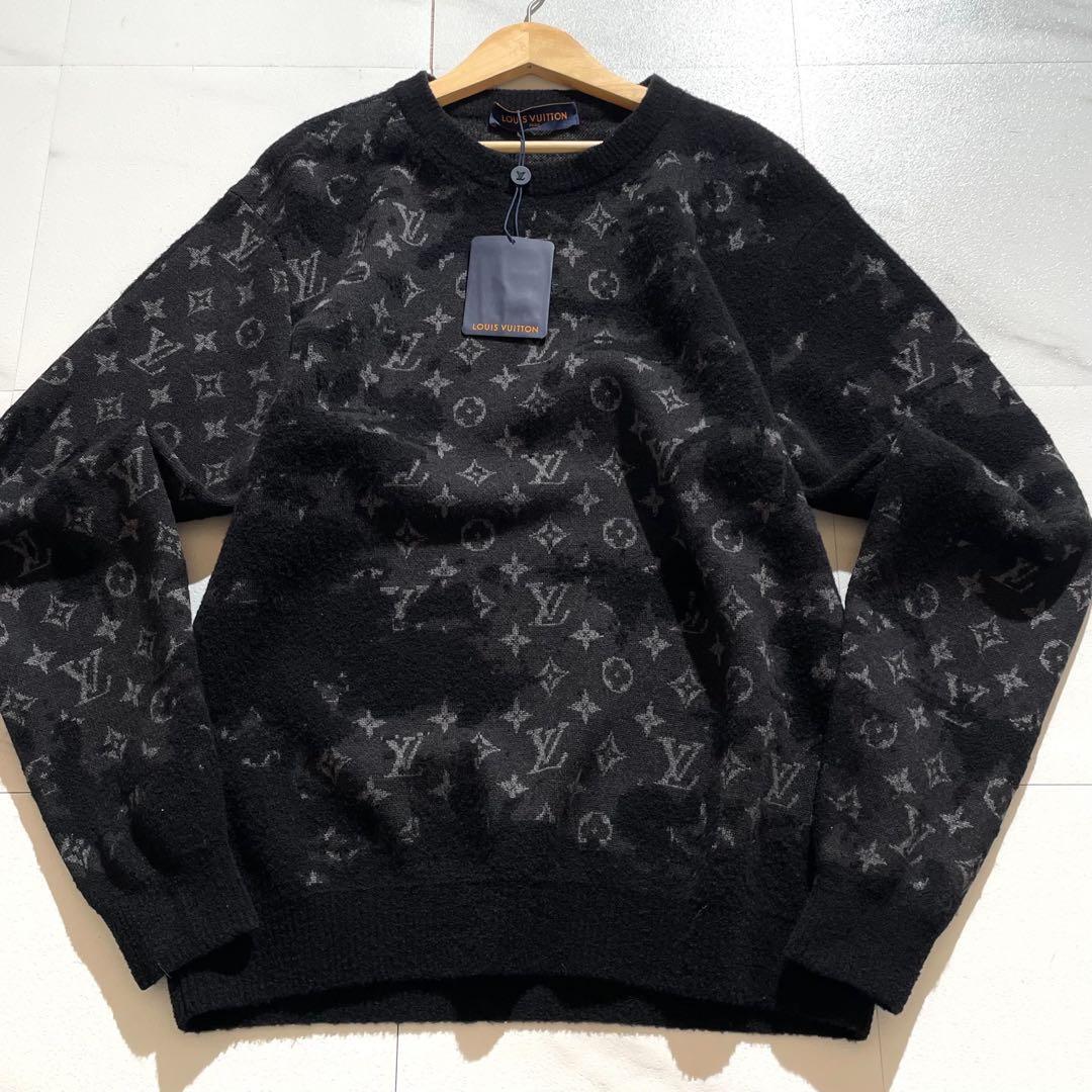 未使用美品 正規品 ルイ・ヴィトン ディストレストモノグラム 黒ニット XL