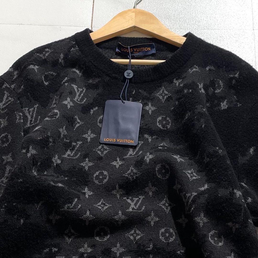 未使用美品 正規品 ルイ・ヴィトン ディストレストモノグラム 黒ニット XL
