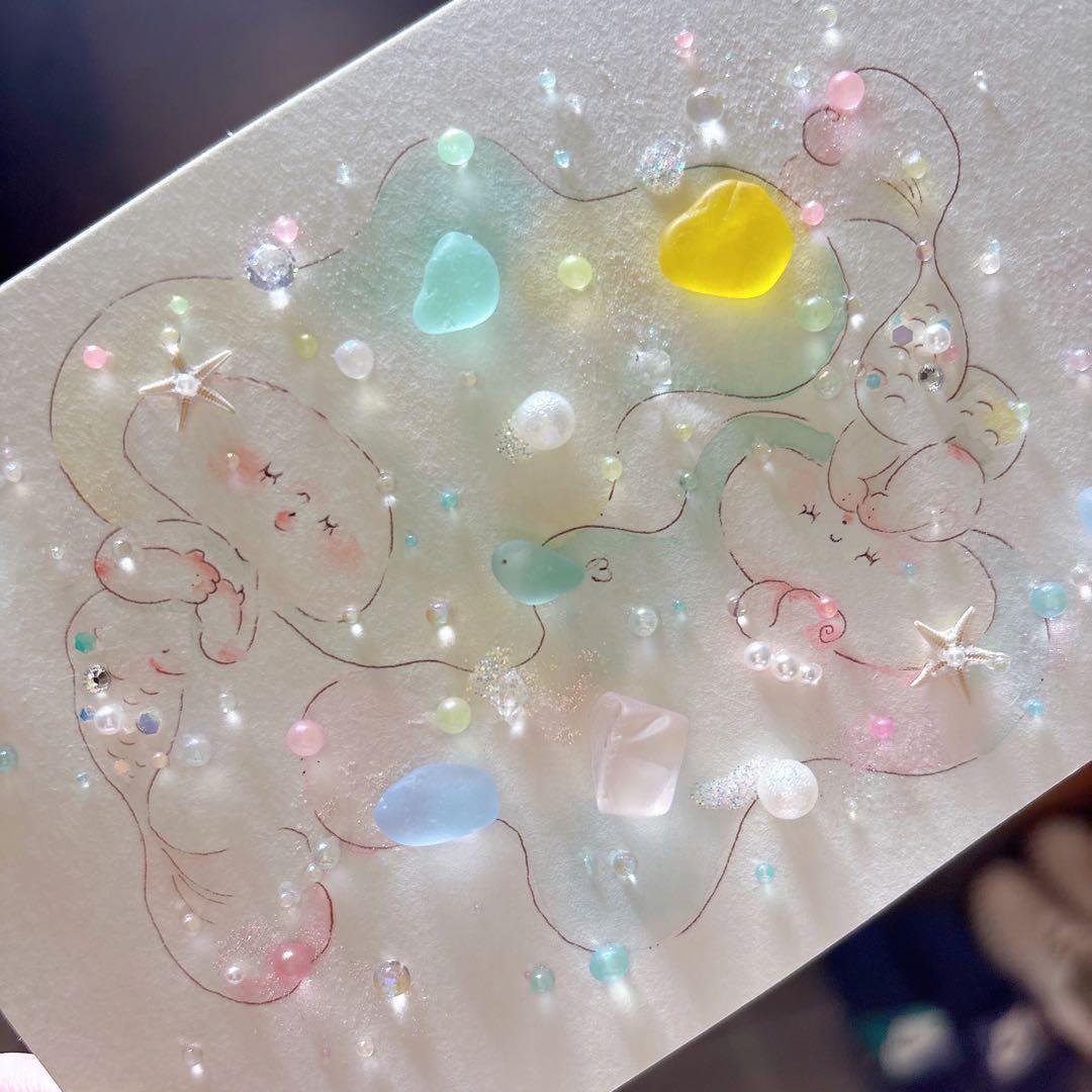 【マーメイド】イラスト　シーグラスアート　水彩画　原画