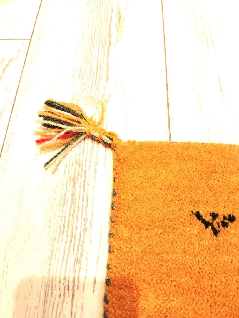 90×60 GABBEH ギャッベ ラグ 刺繍ラグ ギャッベ絨毯 オレンジ