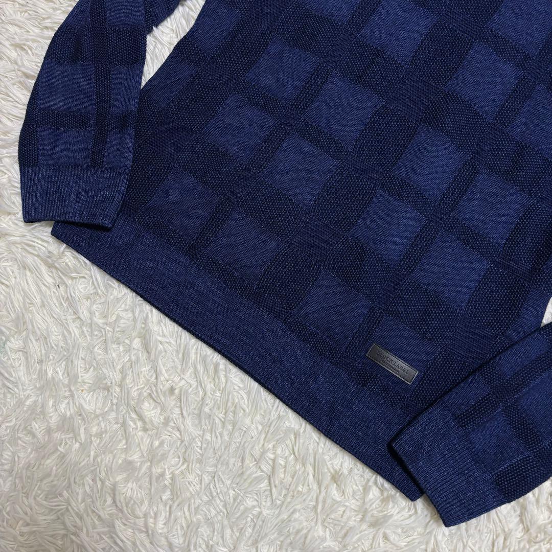 ✨️極美品 ブラックレーベルクレストブリッジ メガチェック ニット ブルー L