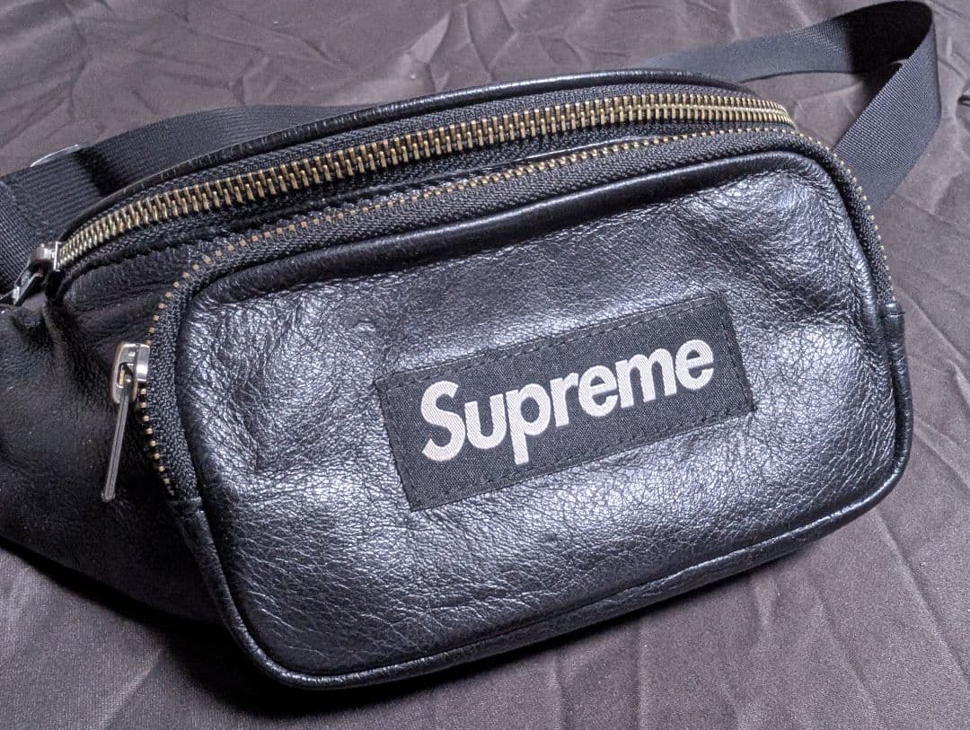 正規【美品】supreme レザーウエストバッグ　本革　ボディバッグ　17ss