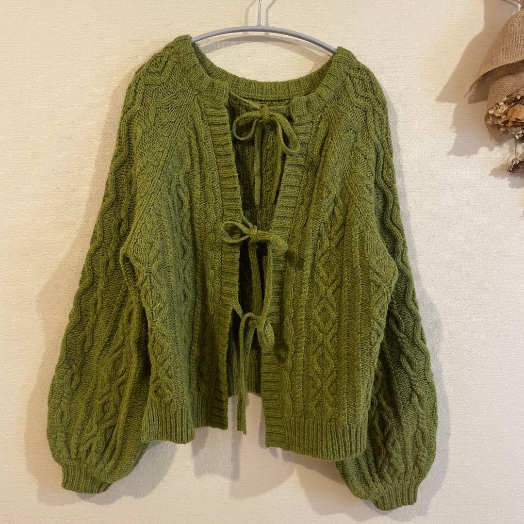 fig London グリーン　ニット　カーディガン