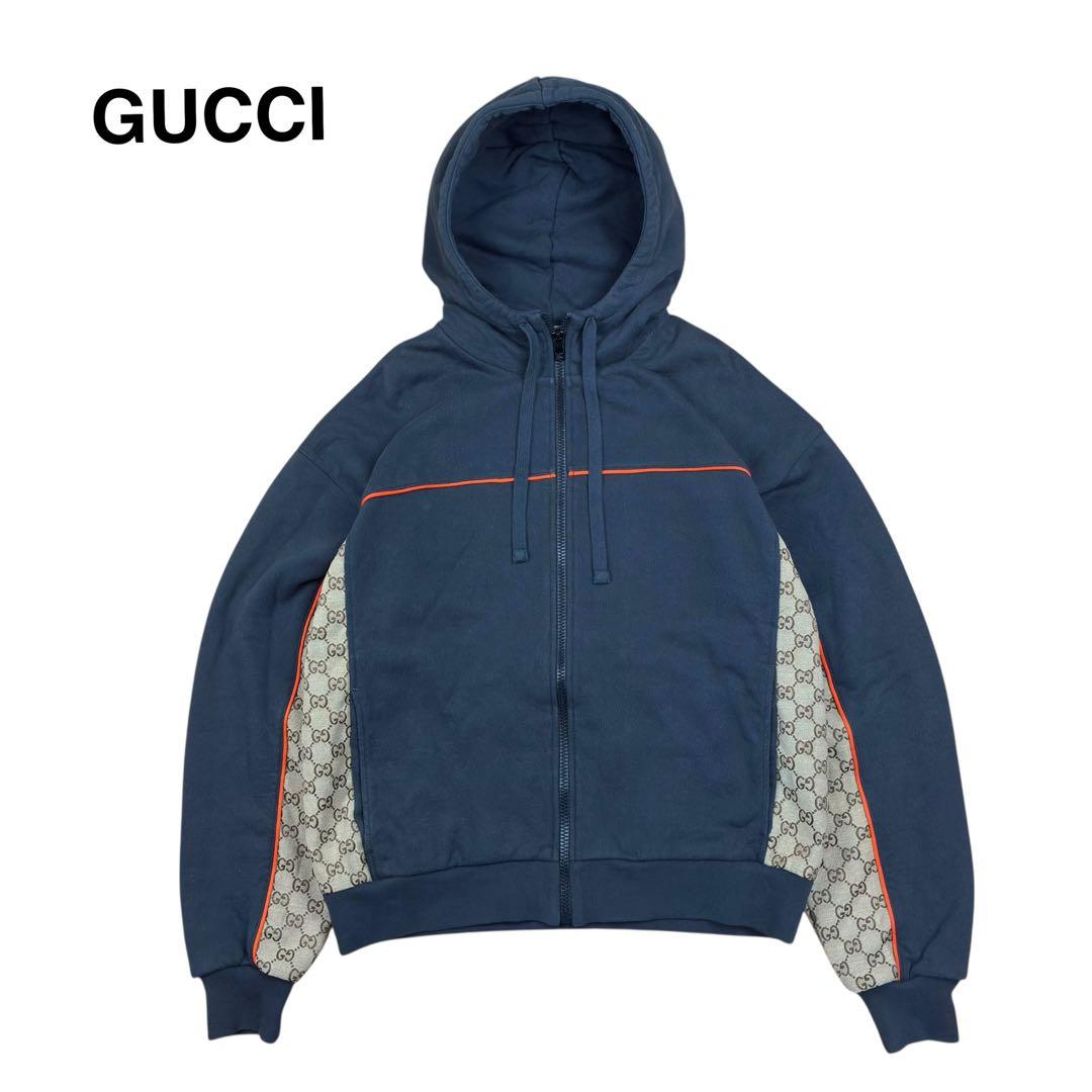 GUCCI コットン ジャージ ジップアップ ジャケット キャンバス ブラック