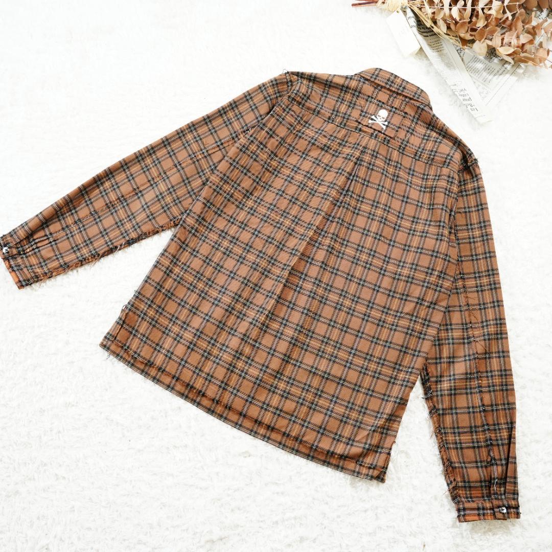 【極美品】MASTER MIND　刺繍ロゴリバーシブルチェックネルシャツ　L　茶