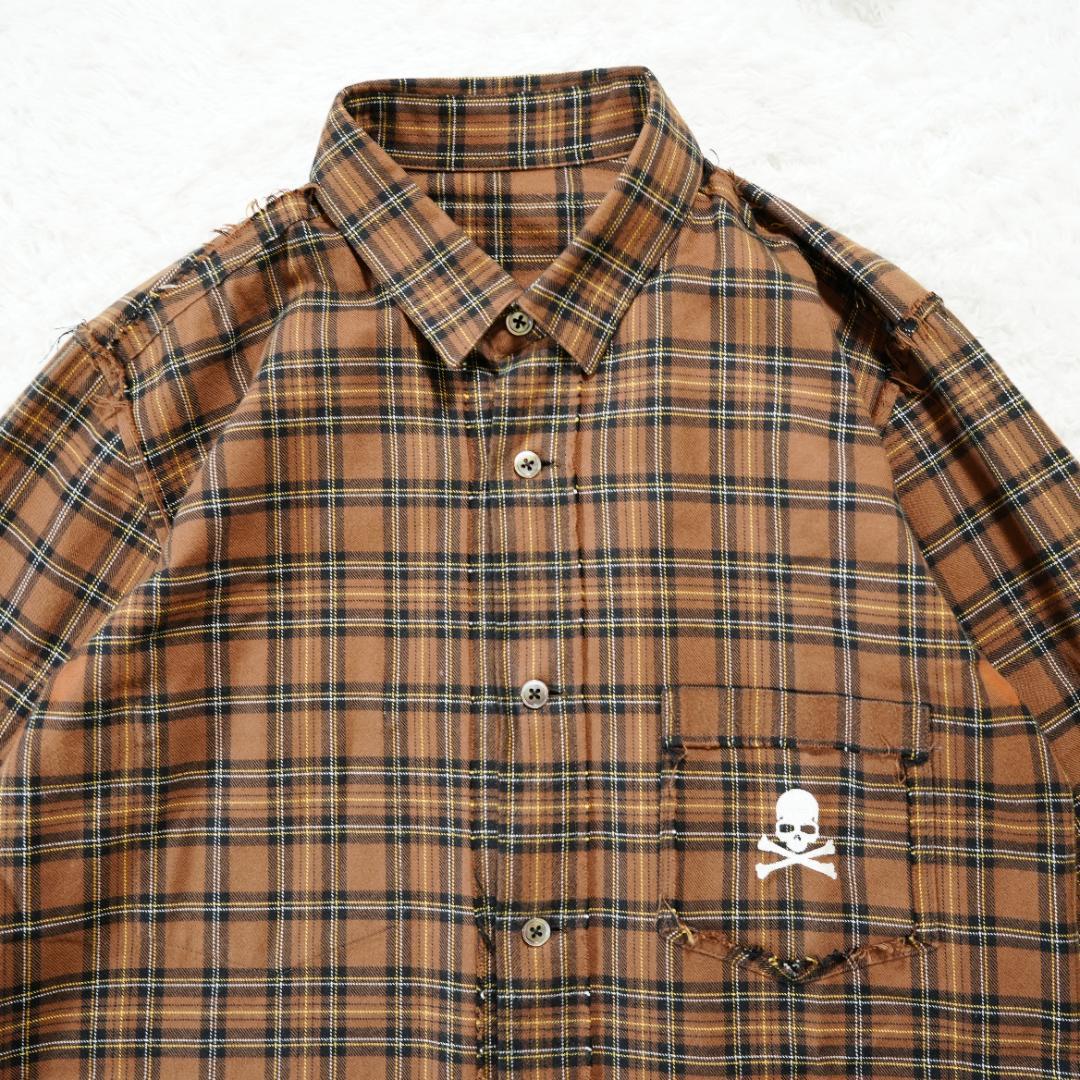 【極美品】MASTER MIND　刺繍ロゴリバーシブルチェックネルシャツ　L　茶