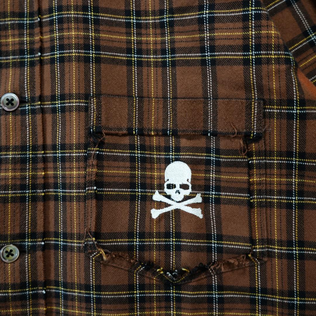 【極美品】MASTER MIND　刺繍ロゴリバーシブルチェックネルシャツ　L　茶