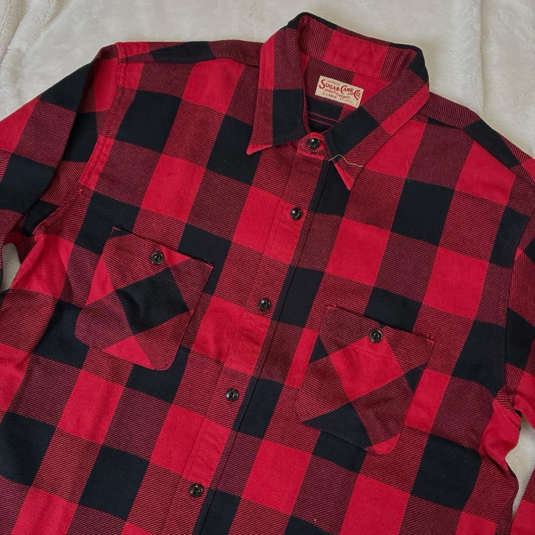 SUGAR CANE シュガーケーンツイル チェック ワーク シャツ赤黒XL