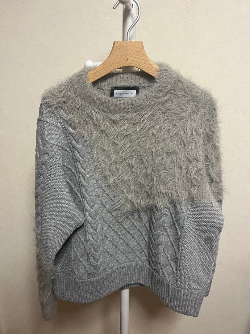 MAISON SPECIAL ケーブルシャギーニット　グレー