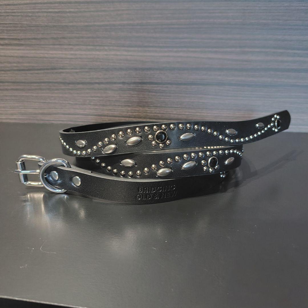 フラワー黒■本革レザーフルスタッズナローベルト☆アメカジ古着ヴィンテージキムタク