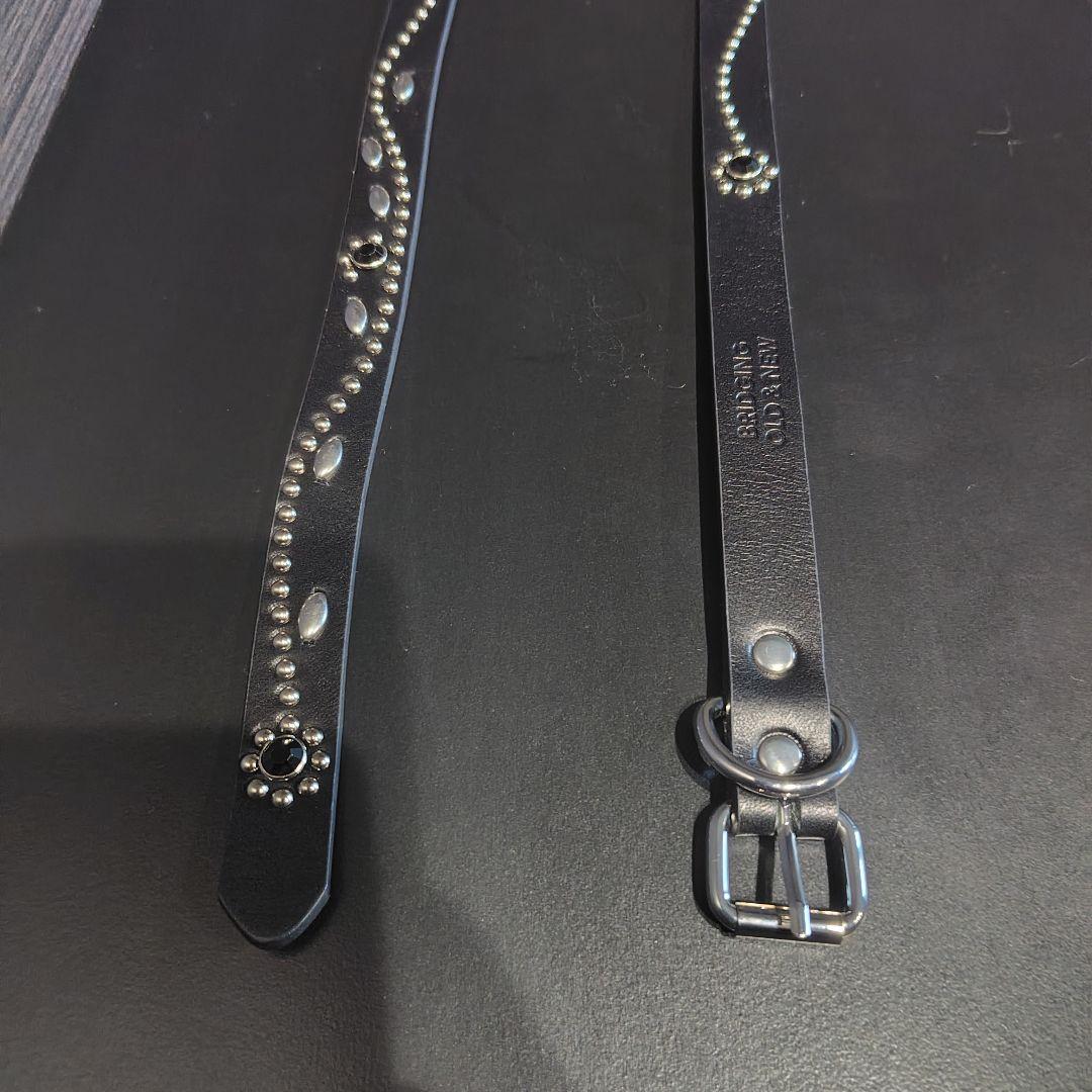 フラワー黒■本革レザーフルスタッズナローベルト☆アメカジ古着ヴィンテージキムタク