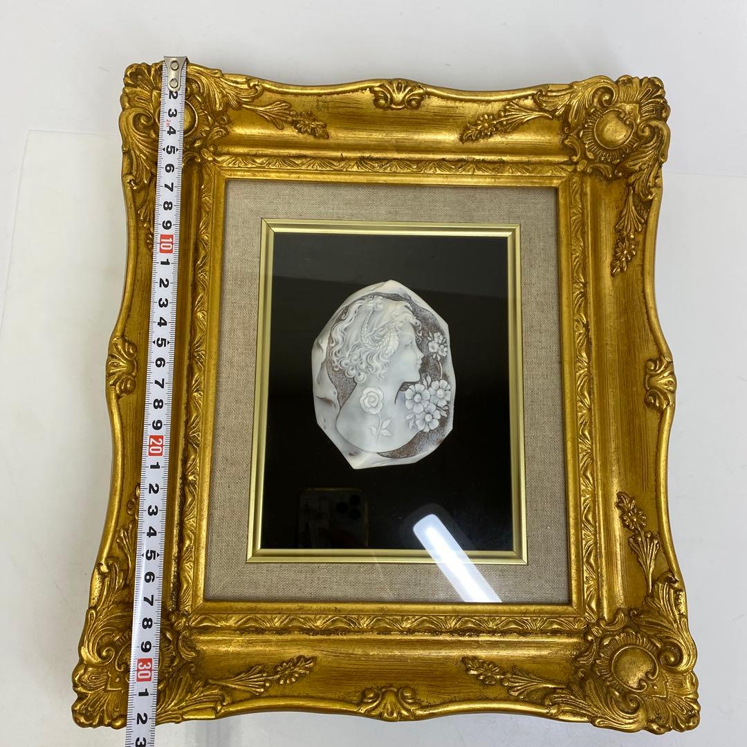 超特大　在銘　シェルカメオ　額装　トヒサコ　東さ7-1031☆1F