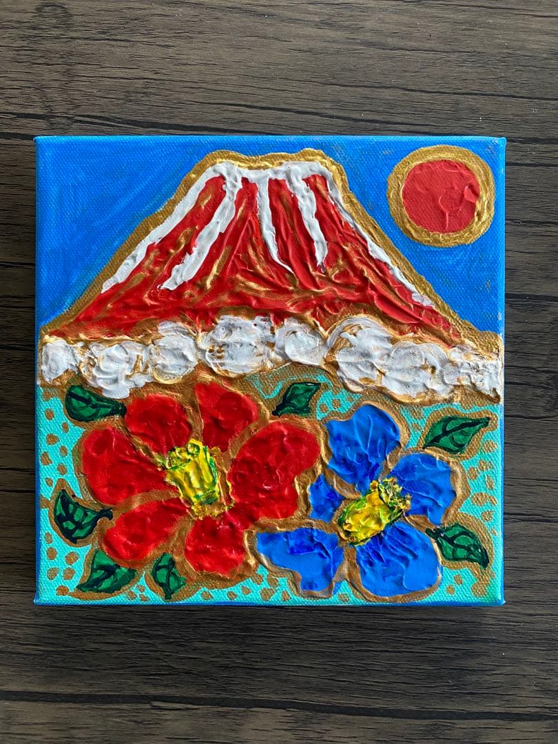 ギズモ☆　抽象画　「秋の日」「つばきの頃の赤富士」「わかる猫」額付き