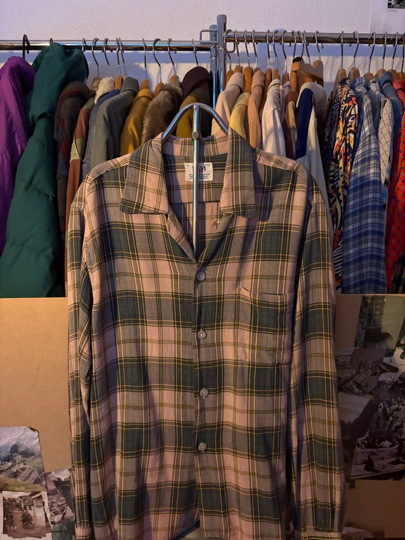 50s マドラスチェック　レーヨンシャツ　高配色