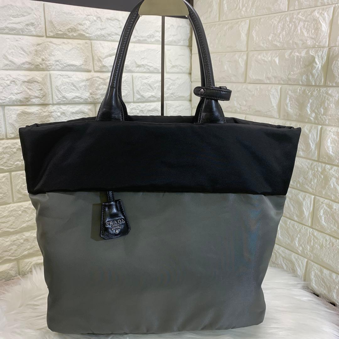 PRADAプラダトートバッグテスートナッパ ナイロン　グレー×黒2WAY