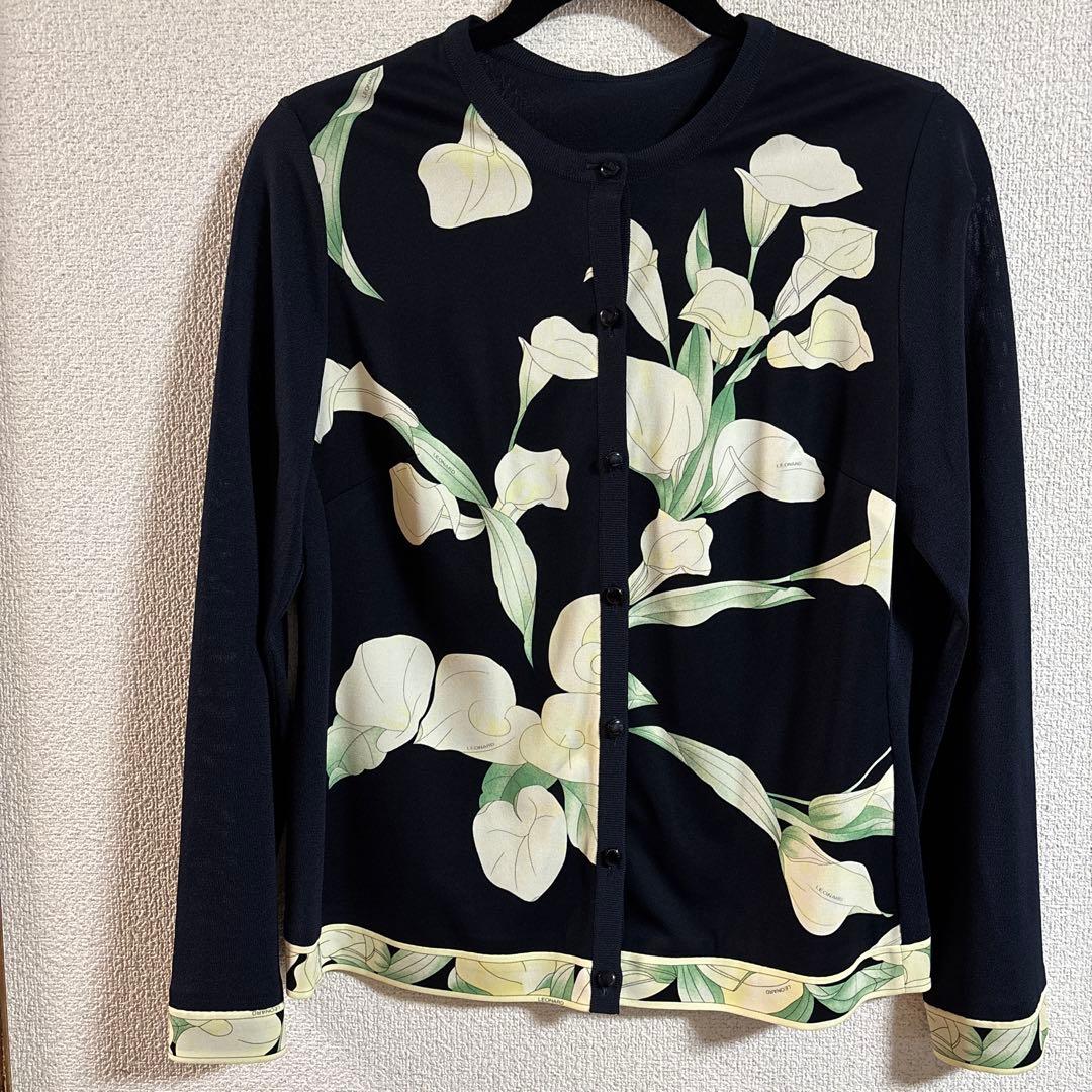 LEONARD 花柄 長袖カーディガン 黒