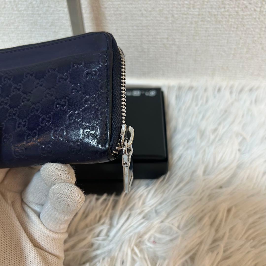 【美品✨マイクロシマ/希少】グッチ　GUCCI ネイビー　ケース　レザー