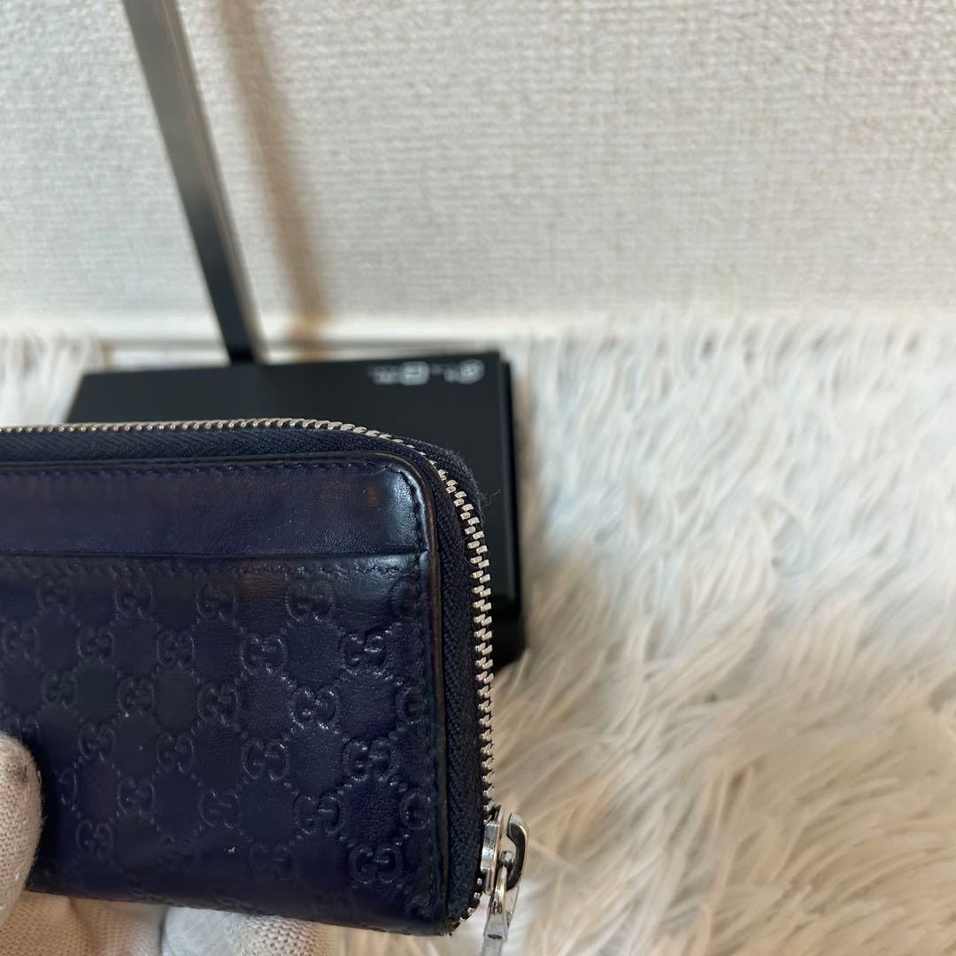 【美品✨マイクロシマ/希少】グッチ　GUCCI ネイビー　ケース　レザー