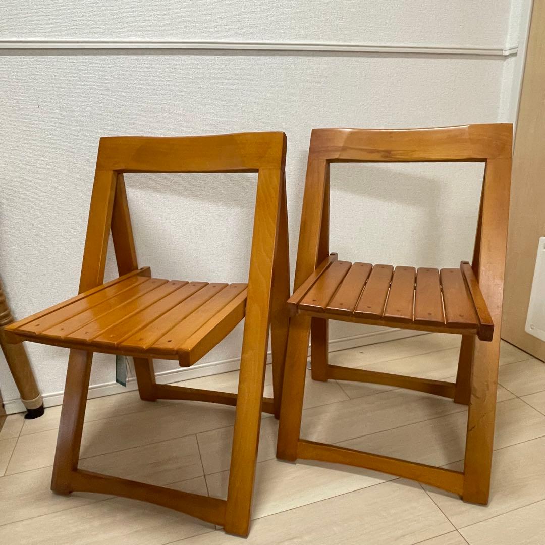 マルニ木工 ルーマニア製 北欧アンティーク 折り畳み椅子 2脚
