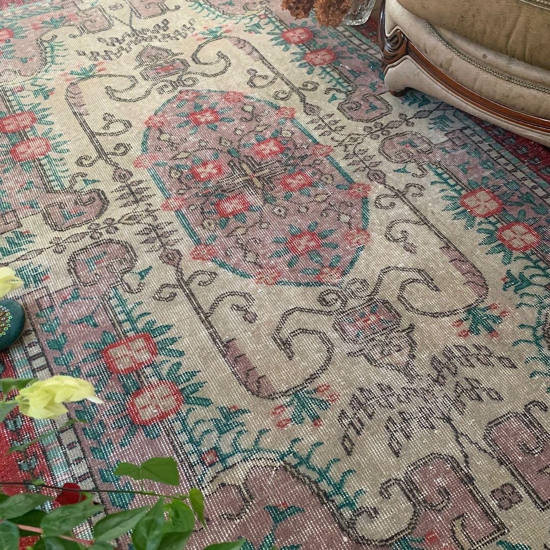 トルコヴィンテージラグ　205×122 モーヴピンク　フラワー　トルコラグ