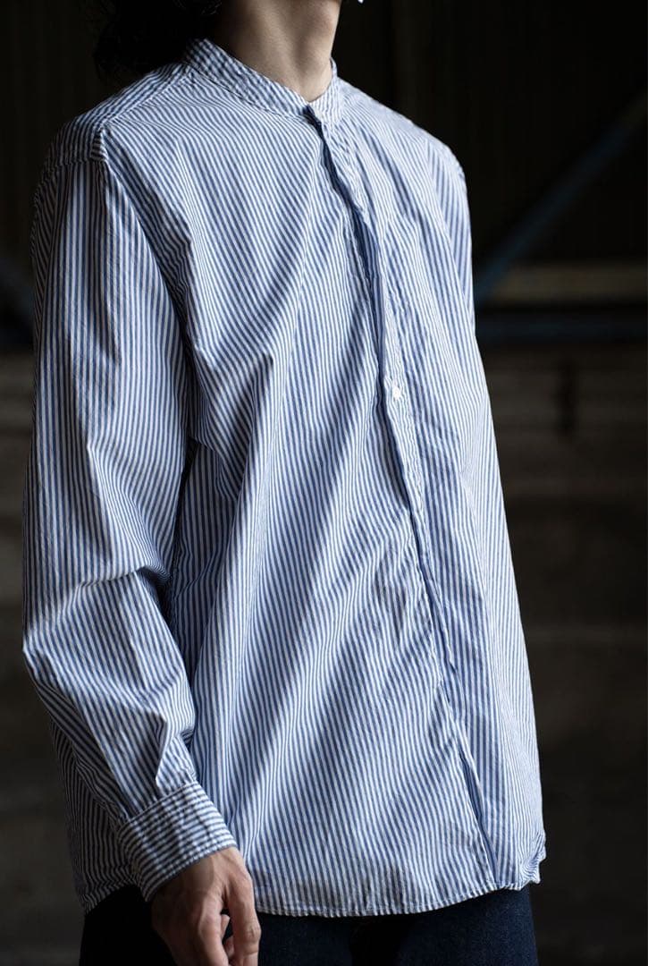 CIOTA スビンコットンタイプライターバンドカラーシャツ ロンドンストライプ