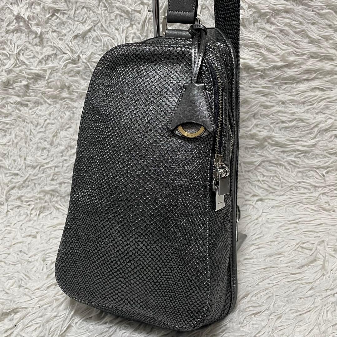 未使用✨️aniary アニアリ パイソン スネーク ボディバッグ シルバー