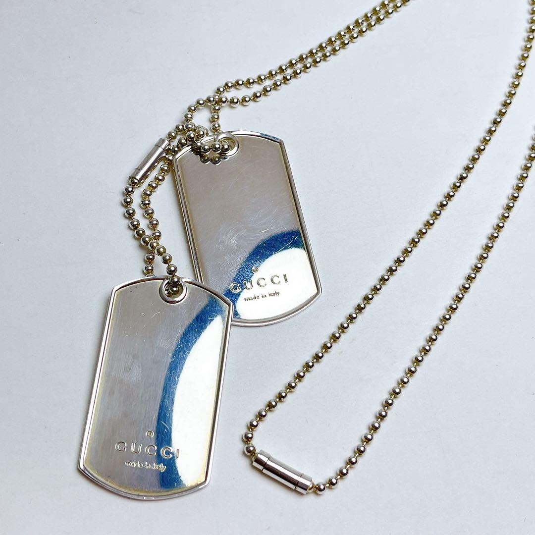 グッチ　ダブル　ドッグタグ　ネックレス　925 ロング　ボールチェーン