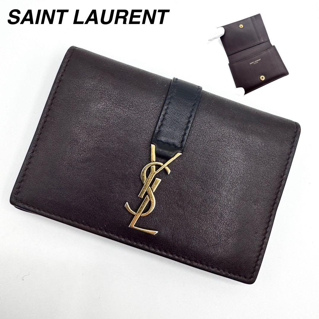良品✨サンローラン　カードケース　名刺入れ　二つ折り財布　YSL　ブラウン