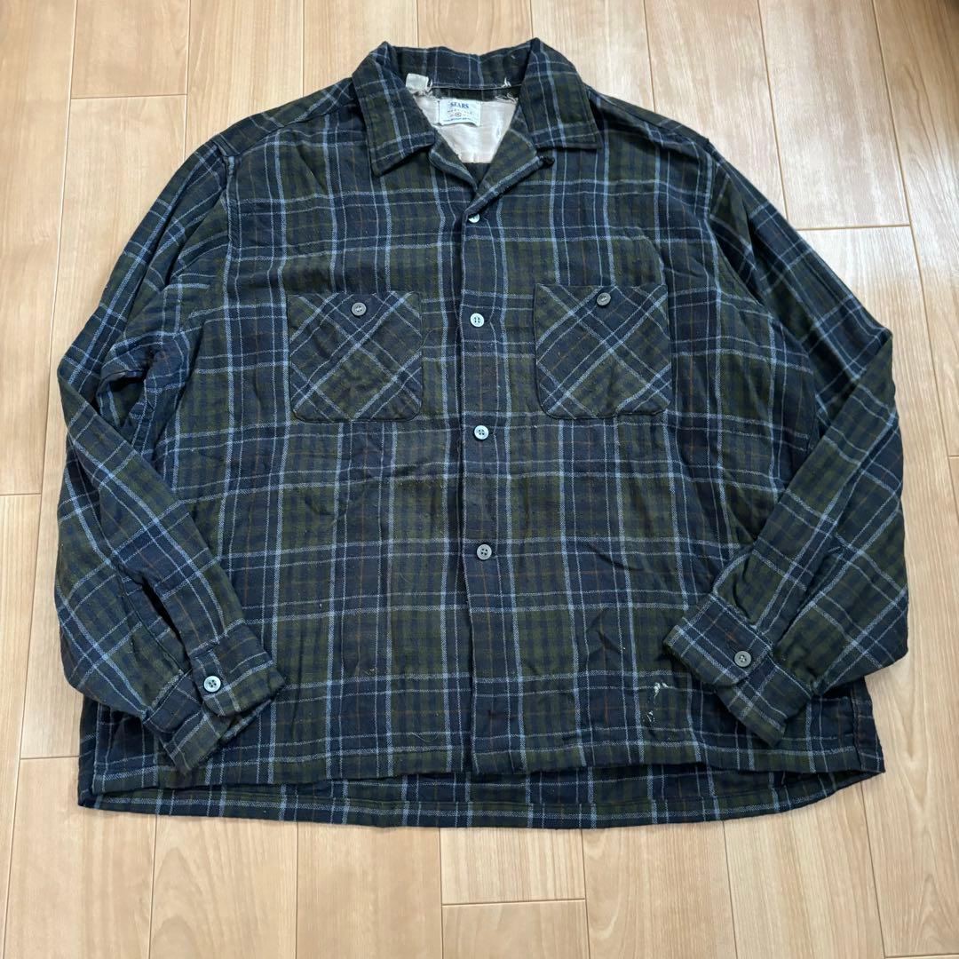 50s 60s SEARS ウール オープンカラー　チェックシャツ