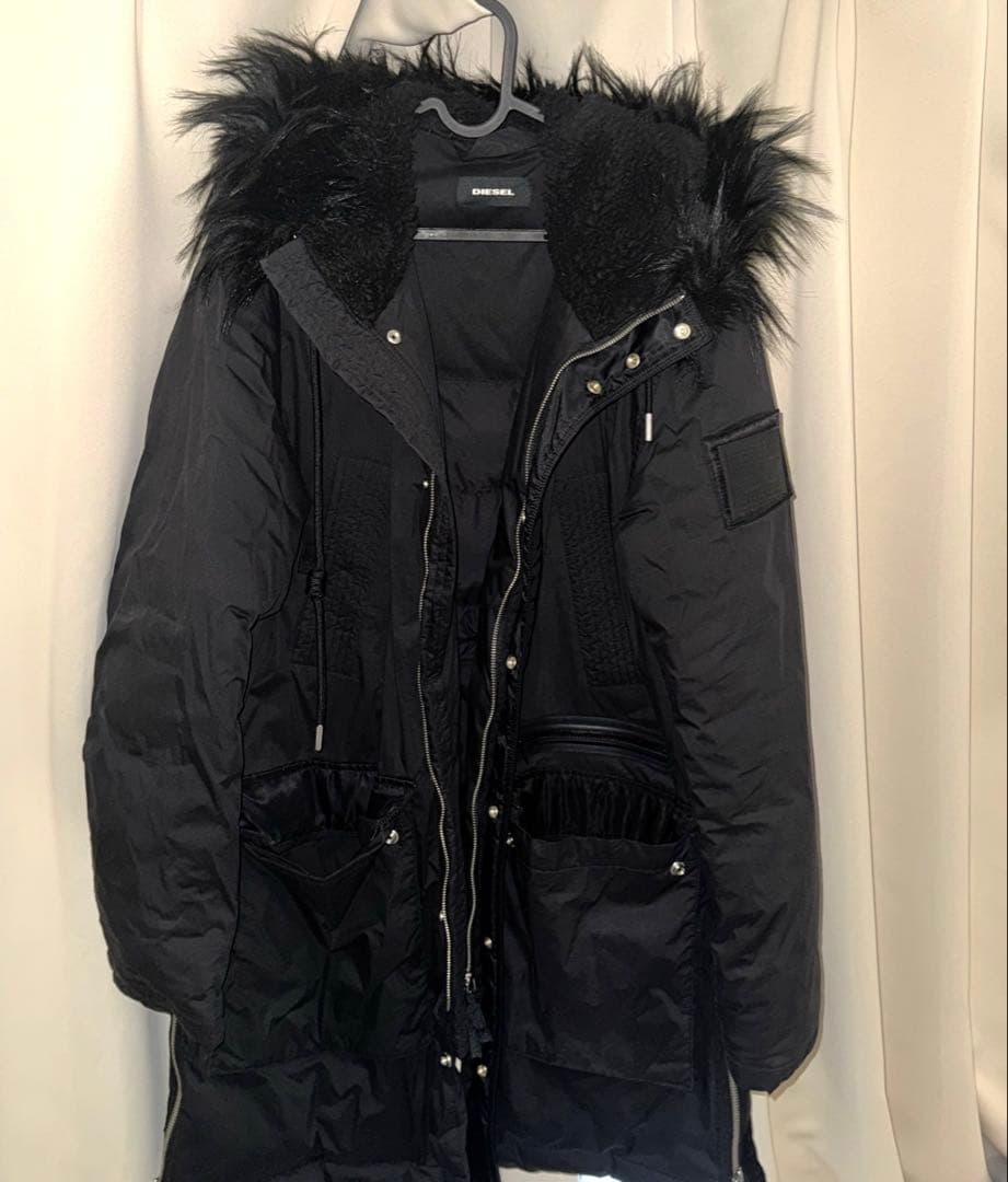 DIESEL ファー付きモッズコート　ダウン　黒