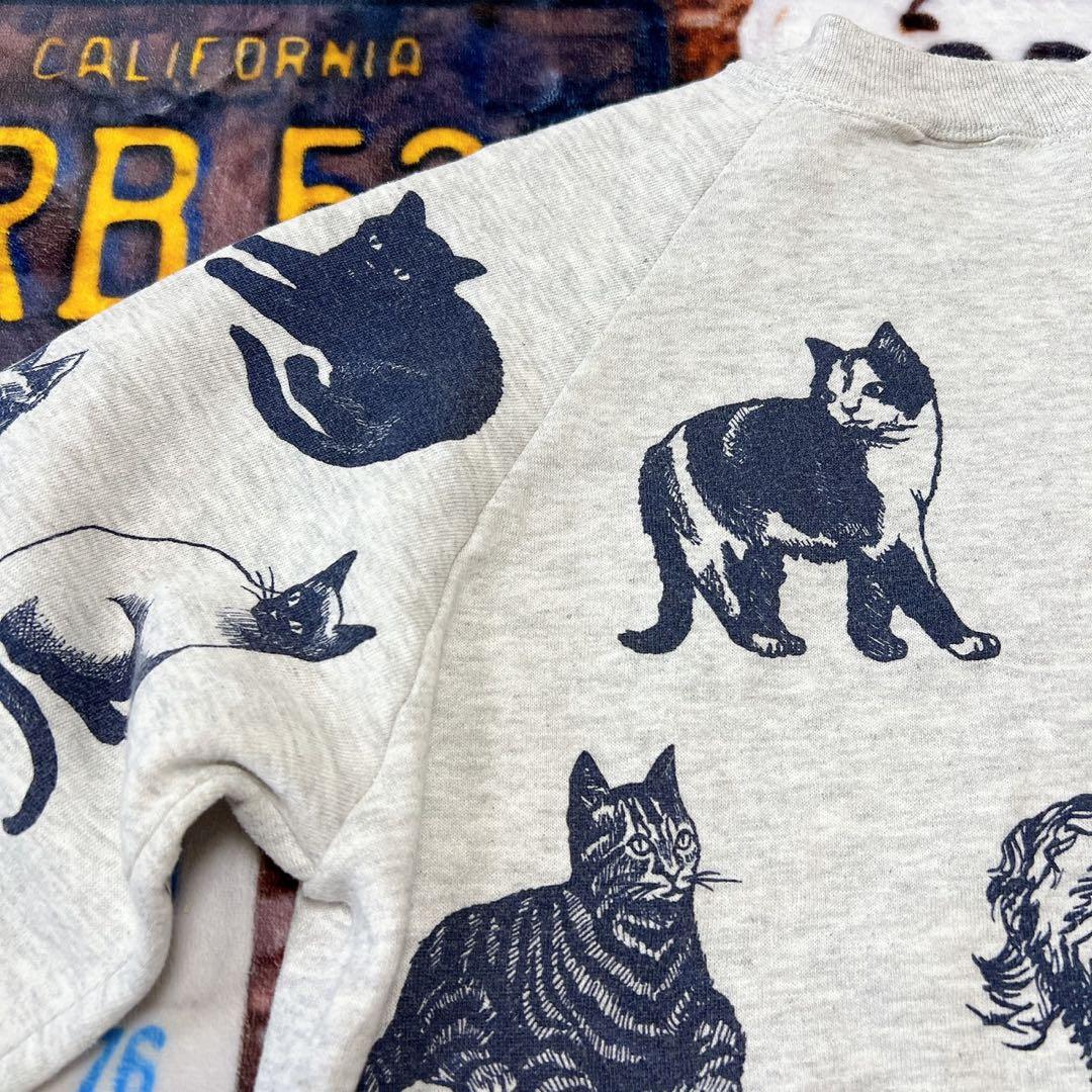n*様 90s USA製 JERZEES 総柄 キャット　スウェット L 猫 ア