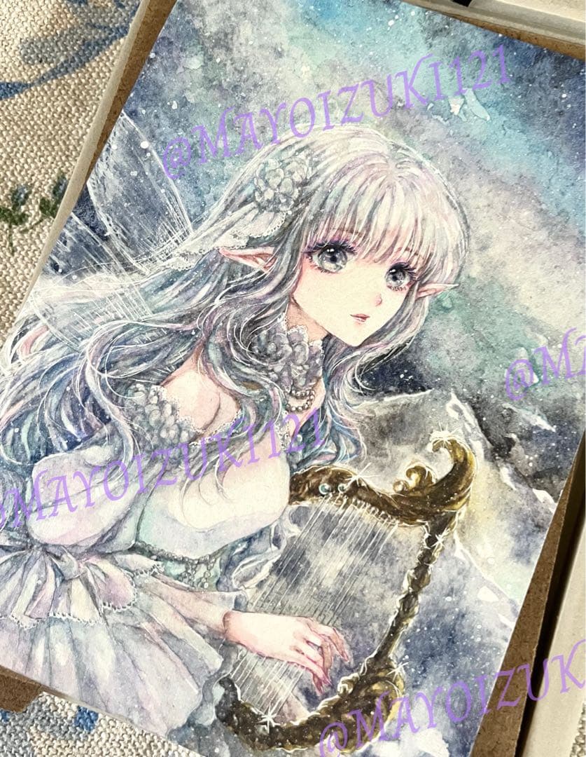 手描きイラスト 原画 創作【金の竪琴】