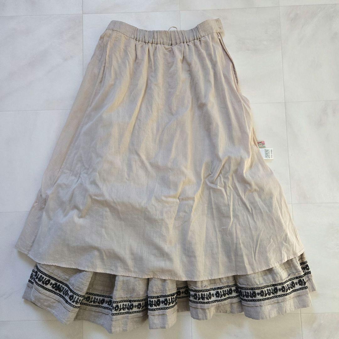 yukiemon ユキエモン リネン ピンタック 刺繍 ロング スカート M