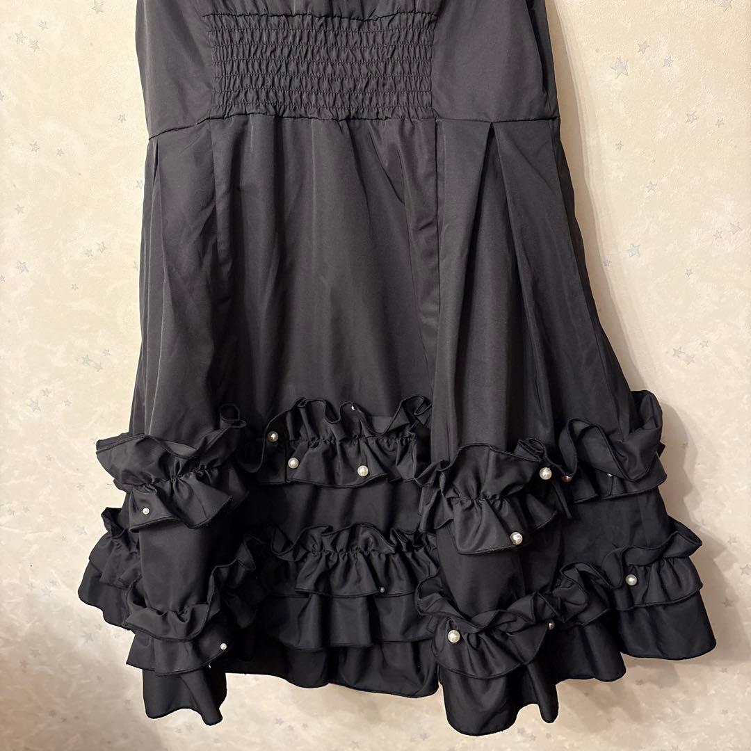 CALNAMUR ミニフリルノースリーブワンピース 黒 藤田ニコル