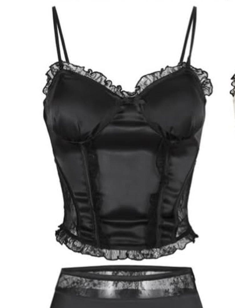 トップス andwang satin lingerie corset black