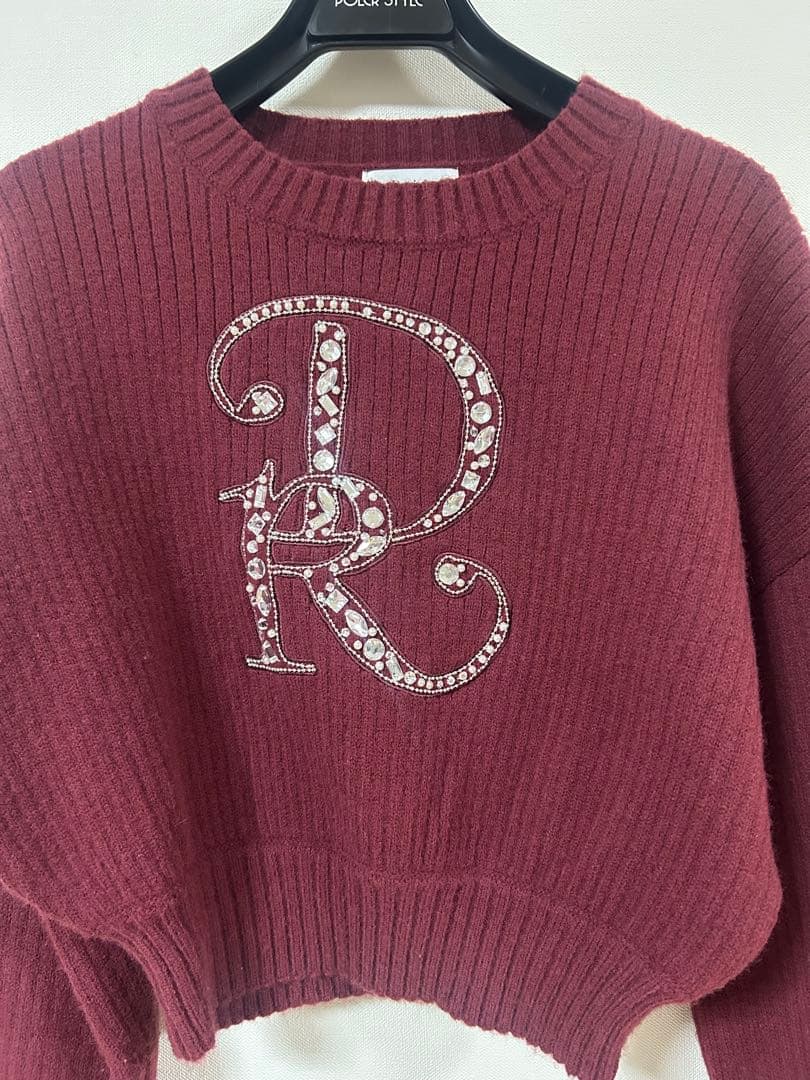 専用‼️Darich ビジューボリュームリブニット トップス ボルドーレッド